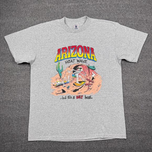 Vintage Arizona Heat Wave T-Shirt Men's Large‎ gray Funny Dry Heat Surfwear 90s - Picture 1 of 6